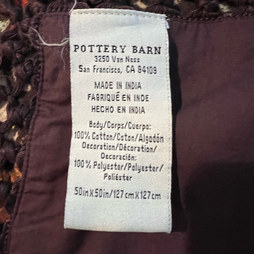 *RARE*Pottery Barn•Embroidered Fringed Tablecloth - Picture 7 of 8